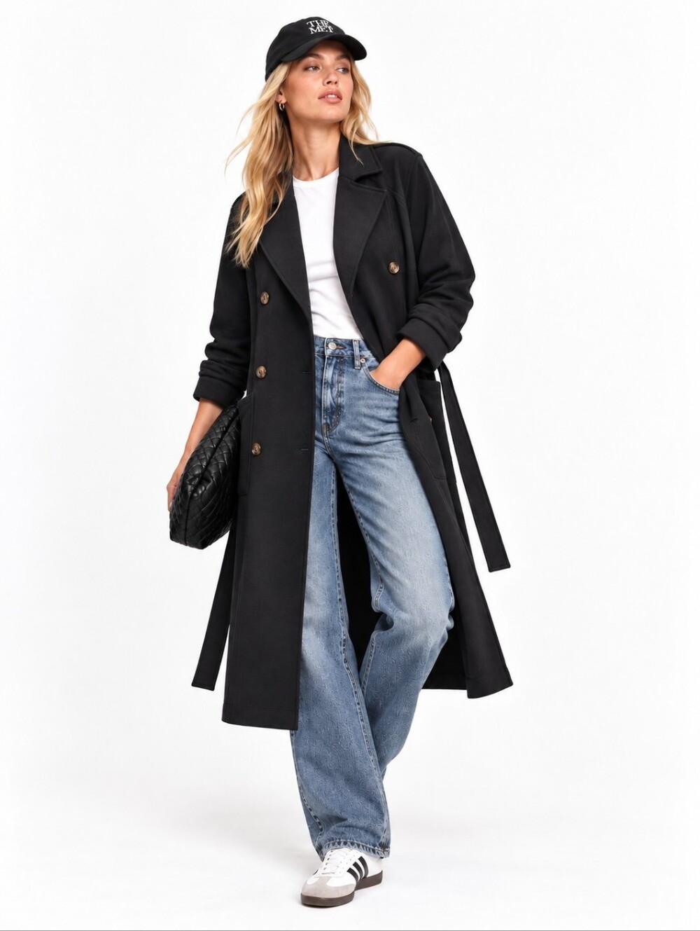 Philanthropy Black Double Breasted Belted Cotton Trench Coat Large NWT